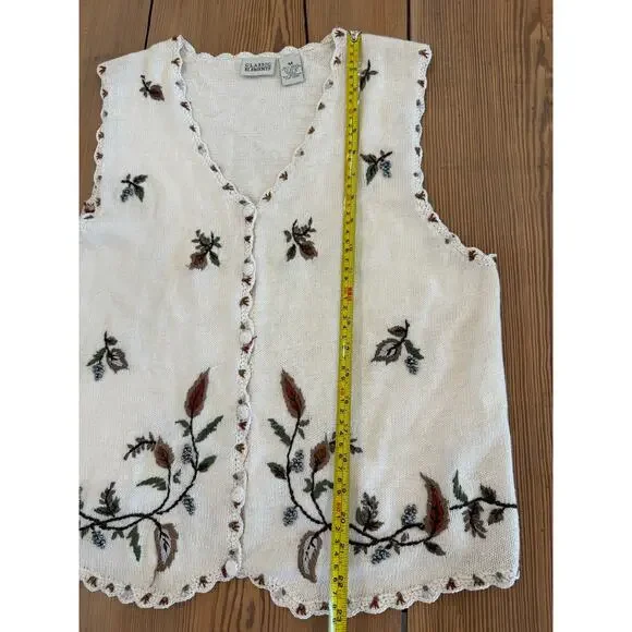Women's Vintage Classic‎ Elements White Floral Knit Vest Cotton Blend Medium - Picture 5 of 6